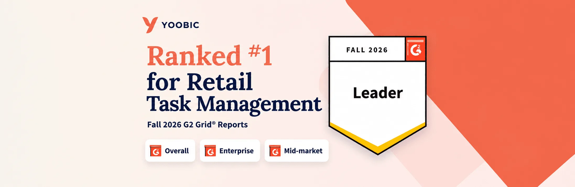 YOOBIC ranks #1 in all three G2 Fall 2026 Grid® Reports for Retail Task Management