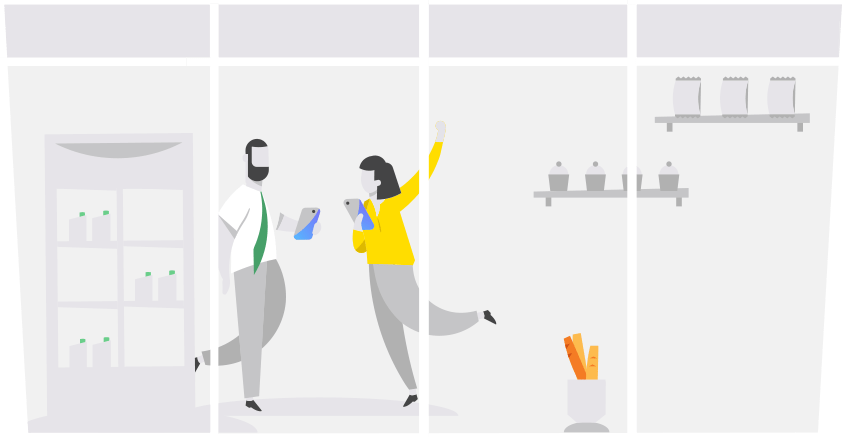People holding phones in a shop