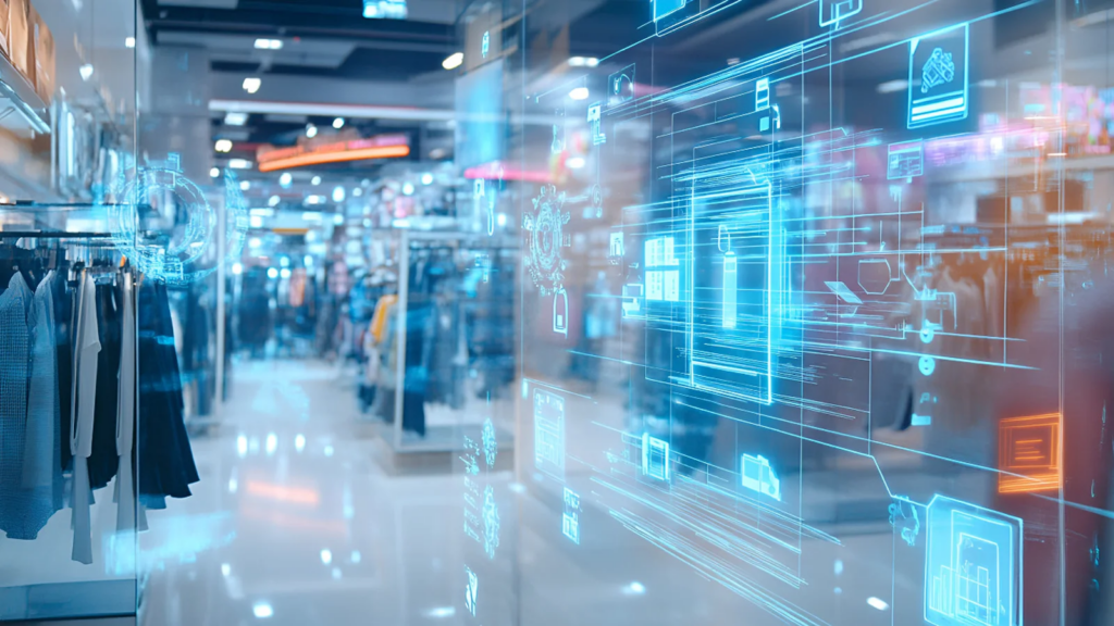 AI data intelligence overlaid on a retail store floor, showing product and performance signals in real time.
