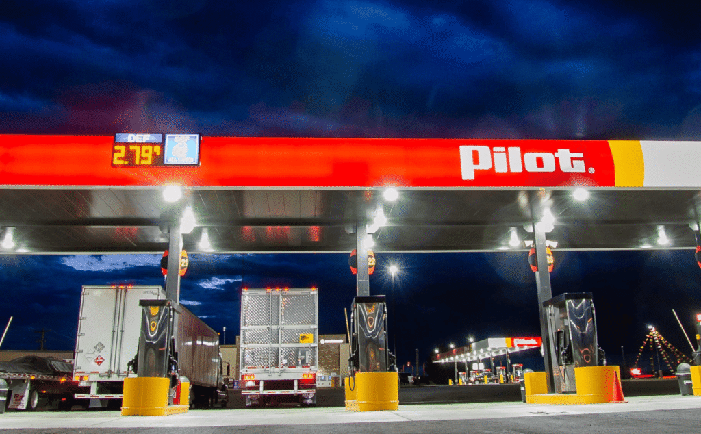 A pilot company travel center at night