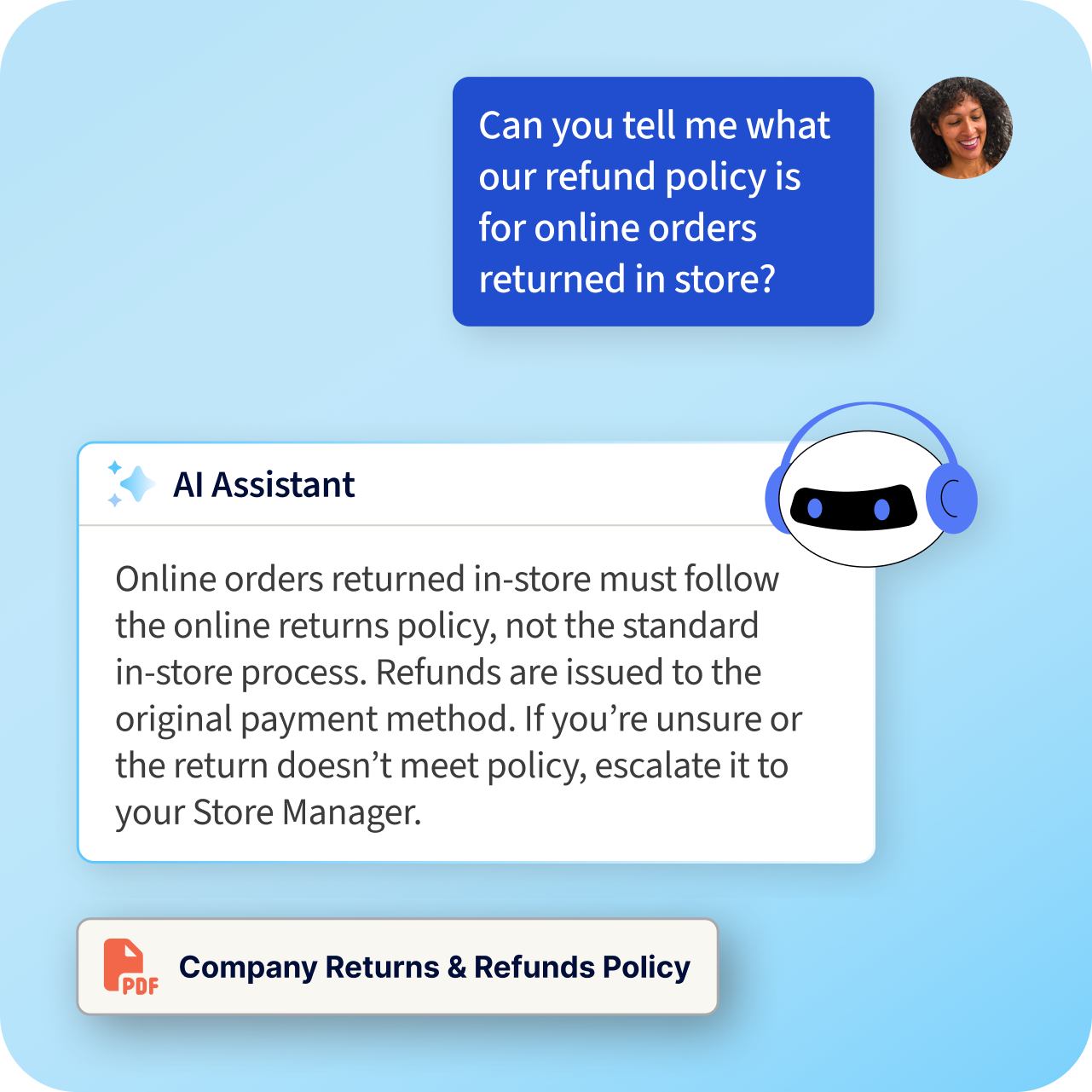 AI Assistant answering an associate's question on the store floor